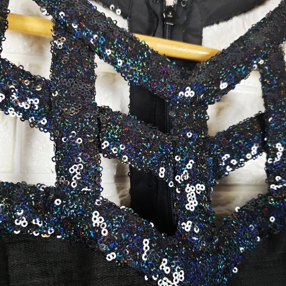 Minuet NWT Black Sequin Cage Tulle Dress Size M - Picture 5 of 8